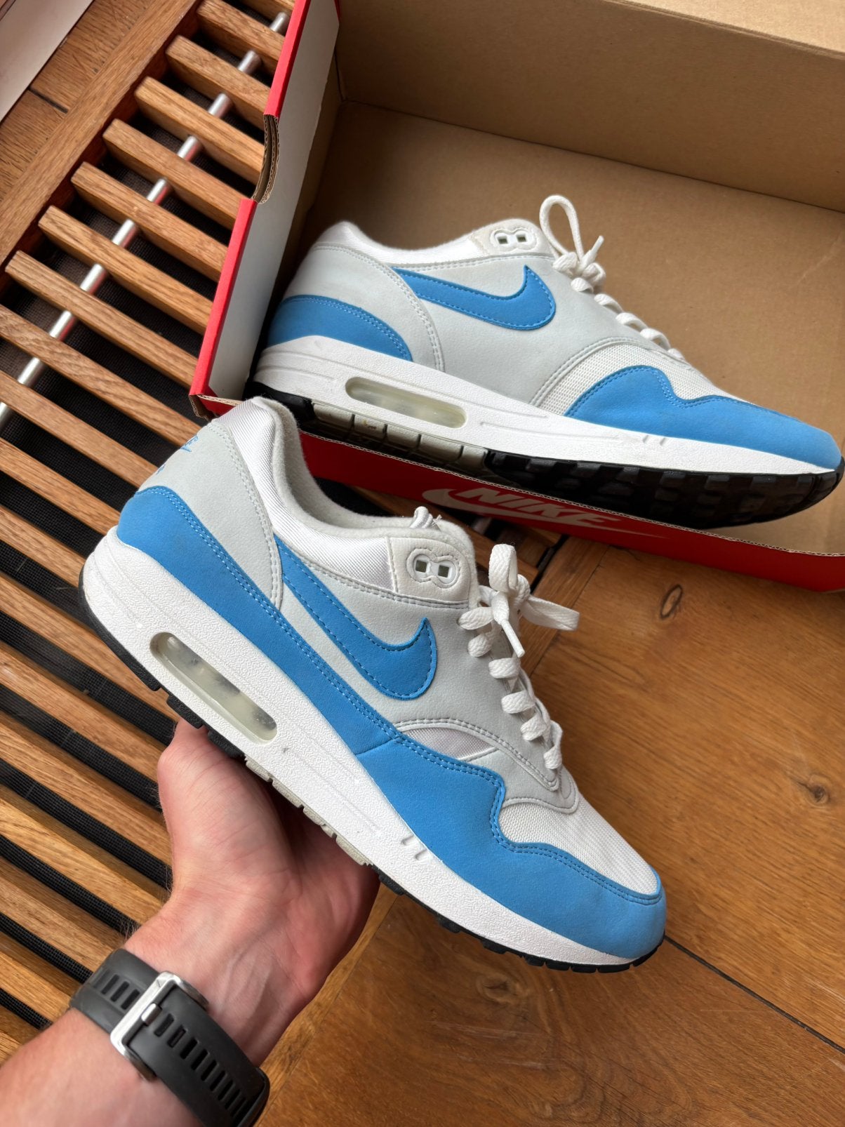 Air max 1 university blue, Ophalen of Verzenden, Zo goed als nieuw, Blauw