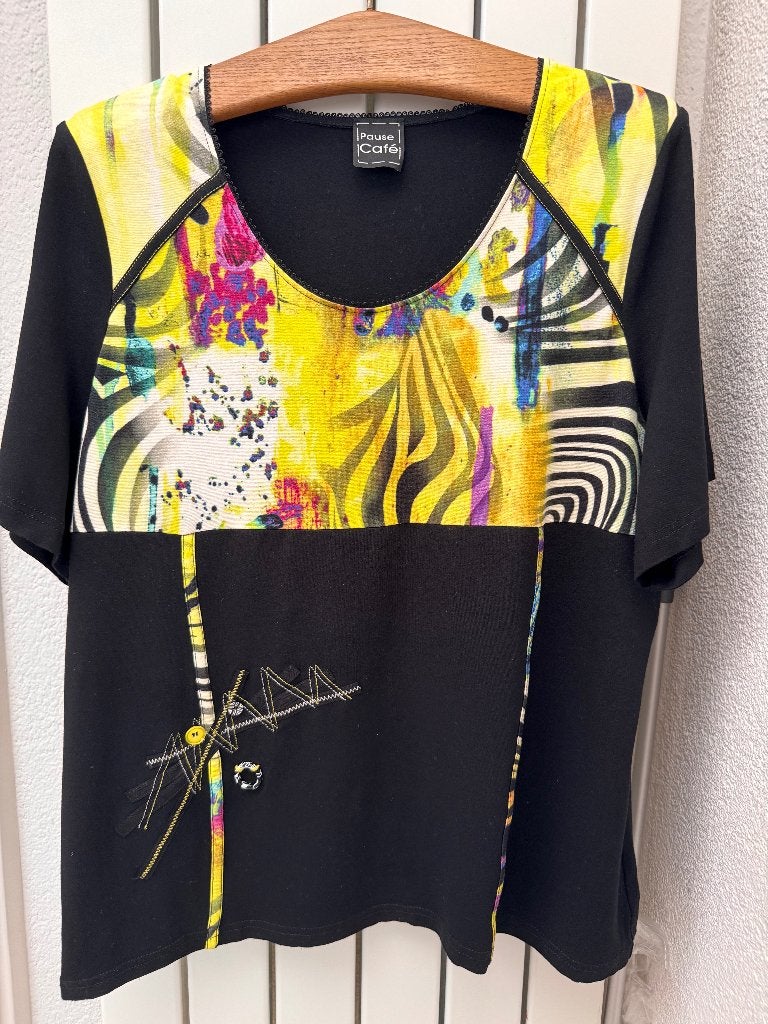 Pause Café zwart/geel shirt korte mouwen maat 46, Overige kleuren, Zo goed als nieuw, Pause Cafe, Shirt of Top