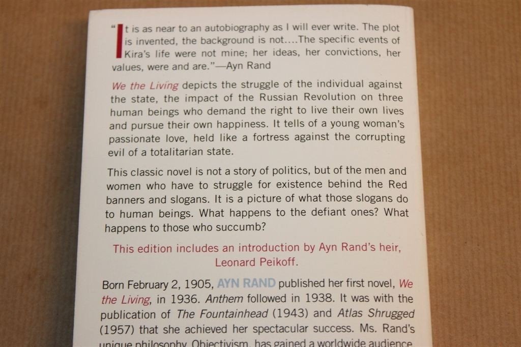 We the Living — Ayn Rand, 60th Anniversary Edition 1996, Boeken, Ophalen of Verzenden, Zo goed als nieuw