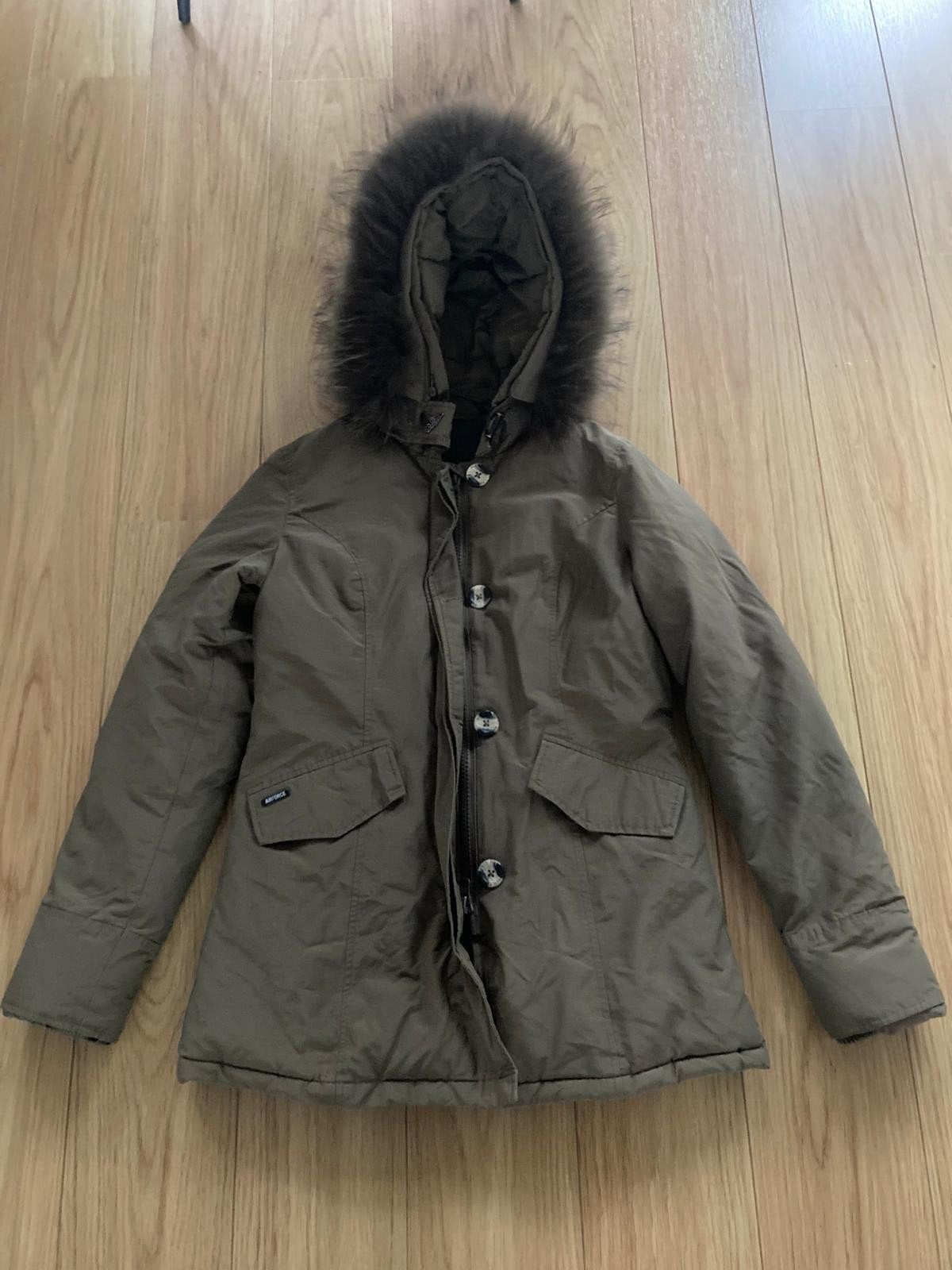 Groene airforce winterjas met bontkraag, Ophalen, Airforce, Zo goed als nieuw, Maat 36 (S)