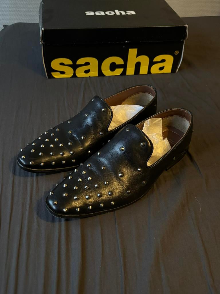 Sacha leren schoenen/loafers met studs, Loafers, Zwart, Ophalen of Verzenden, Zo goed als nieuw