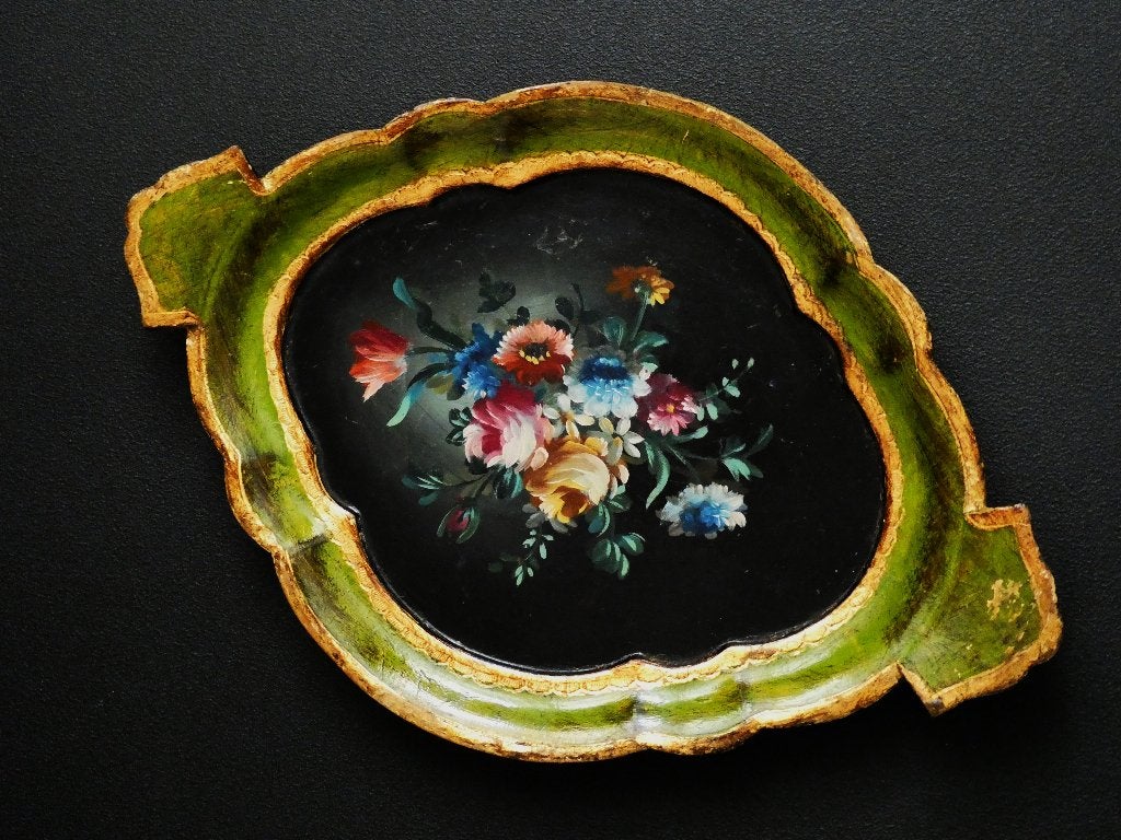 Handbeschilderd Italiaans dienblad serveerblad met bloemen, Antiek en Kunst, Curiosa en Brocante, Ophalen of Verzenden
