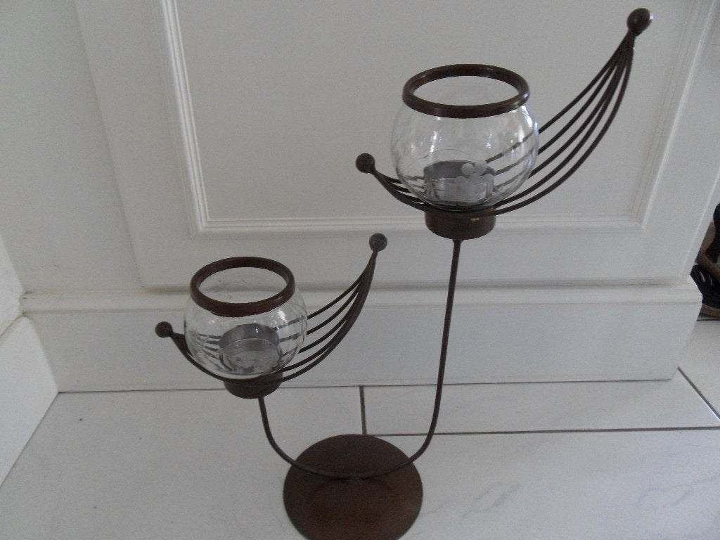 Kaarsenstandaard met mooi glas 46 x 36 cm., Ophalen of Verzenden, Glas