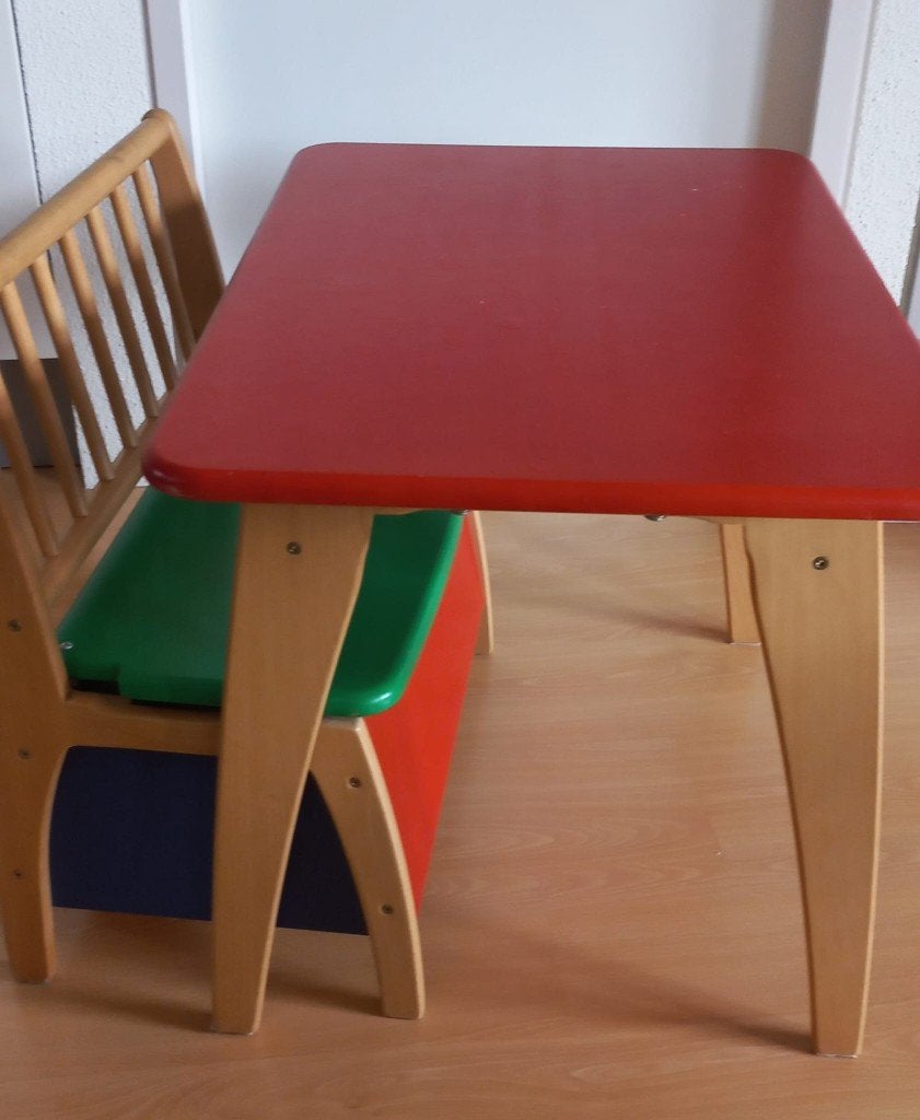 Geuther Bambino Kinderbureau / tafel met bankje - Hout, Kinderen en Baby's, Kinderkamer | Tafels en Stoelen, Ophalen, Gebruikt