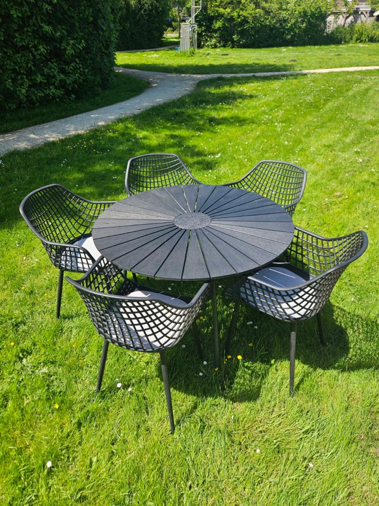 Tuinset voor 5 personen, webbing stoelen, Ophalen, 5 zitplaatsen, Gebruikt, Aluminium