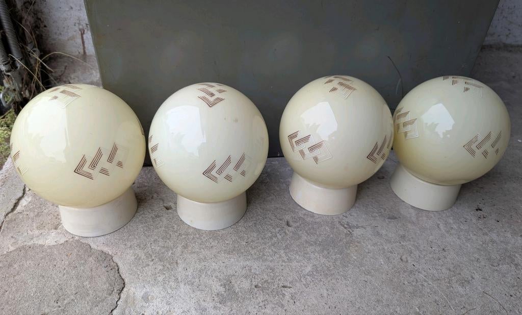 4 Art Deco glazen lampbollen, Ophalen of Verzenden