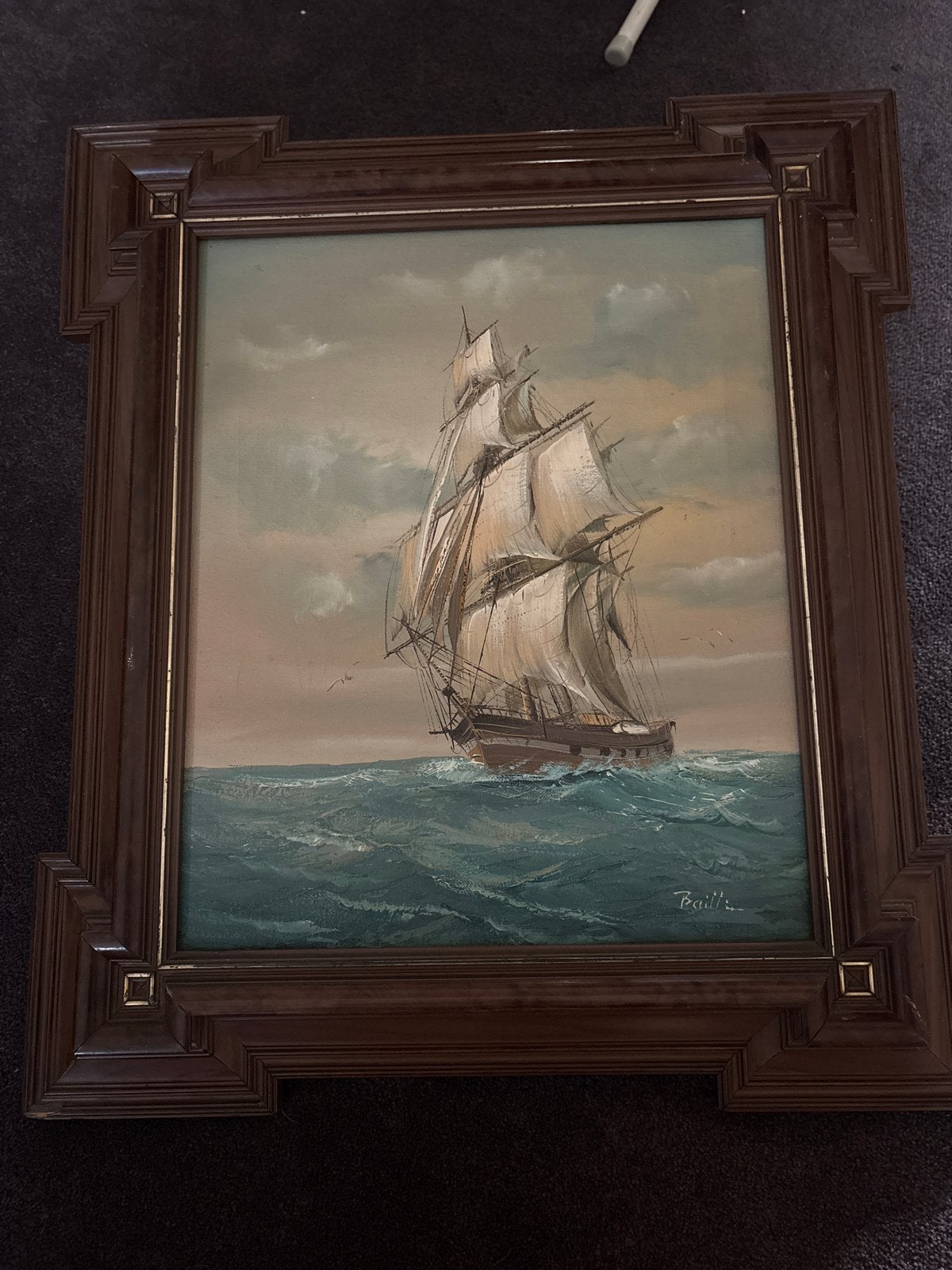 Maritiem schilderij: Zeilschip op woelige zee, gesigneerd, Maritiem / water, Doek, Ophalen of Verzenden, Gesigneerd