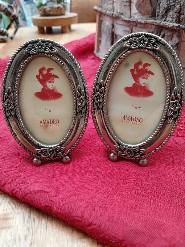 Set Ovale Fotolijstjes Amadeo Home Decor Zilver/Tin Look, Zilver, Met glas, Overige typen, Ophalen of Verzenden