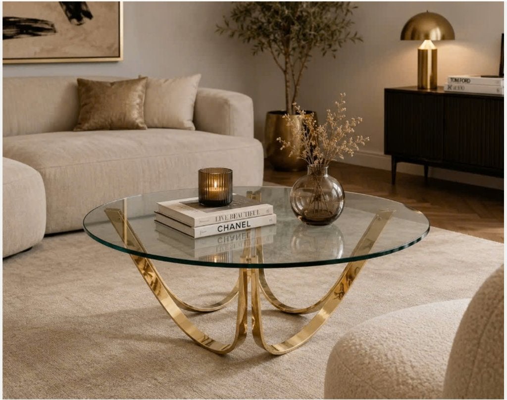 Roger Sprunger voor Dunbar USA salontafel Goudkleur, Huis en Inrichting, Ophalen, Gebruikt, 50 tot 100 cm, Rond