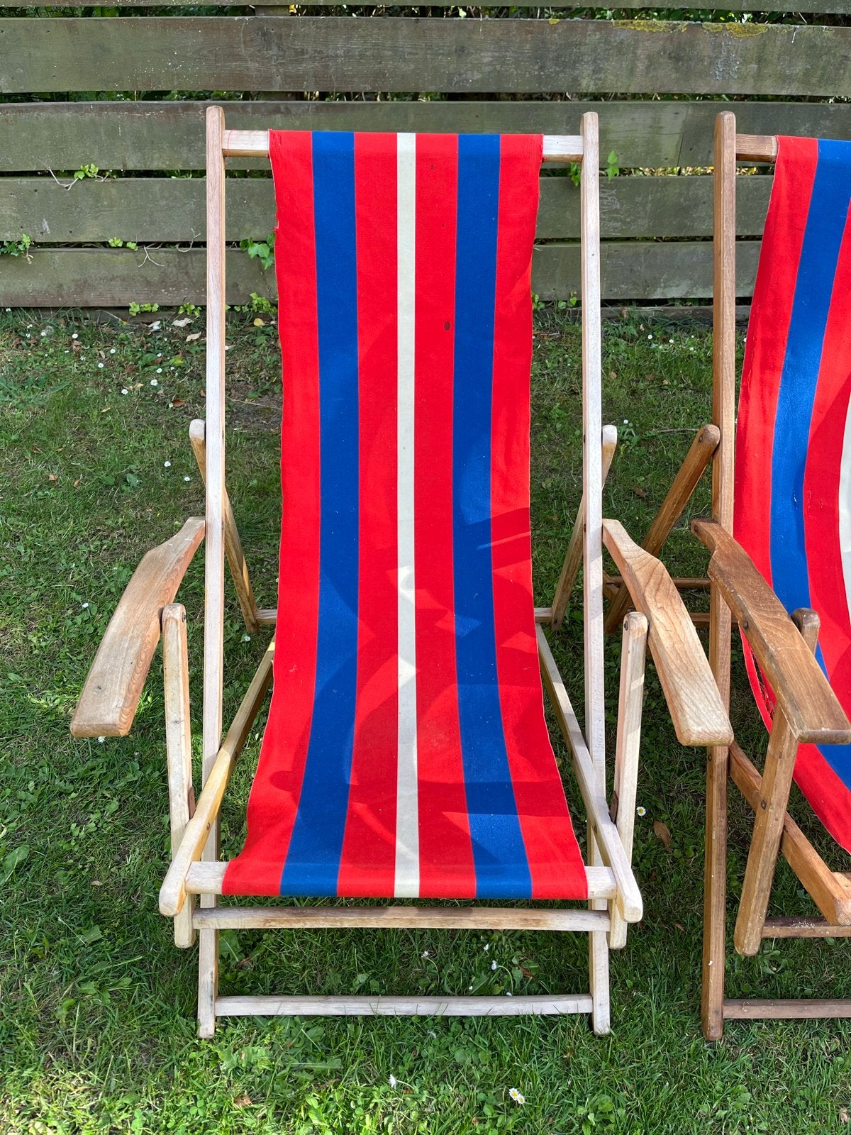 Vintage inklapbare strandstoelen (3 stuks), Ophalen, Gebruikt, Hout, Inklapbaar