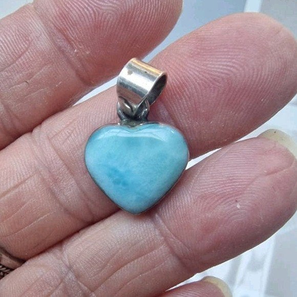 Larimar hart hanger 925 zilver, Gebruikt, Blauw, Ophalen of Verzenden, Hart