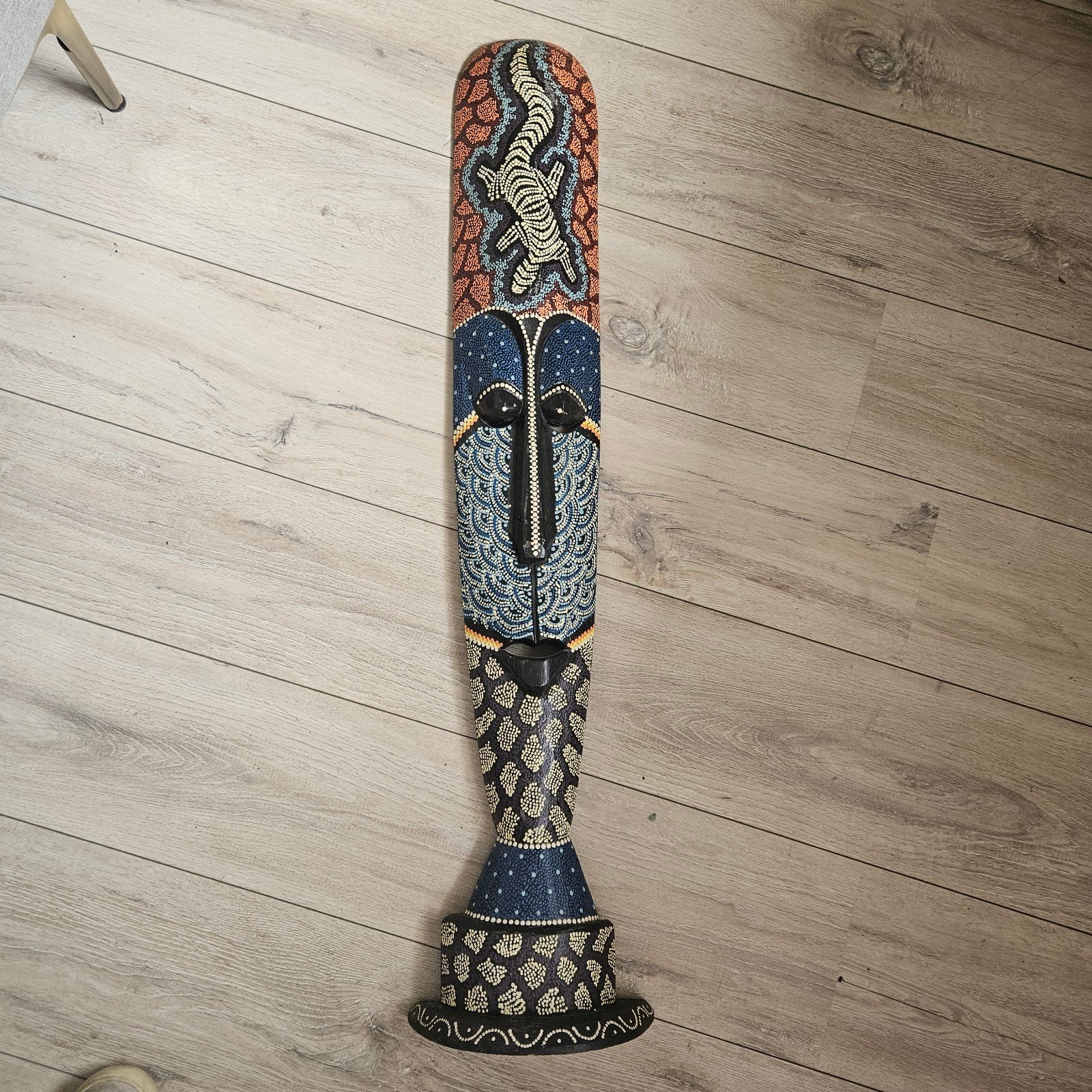 handgesneden masker, dot art met gekko, Hout, Azië, Overige stijlen, Meerkleurig