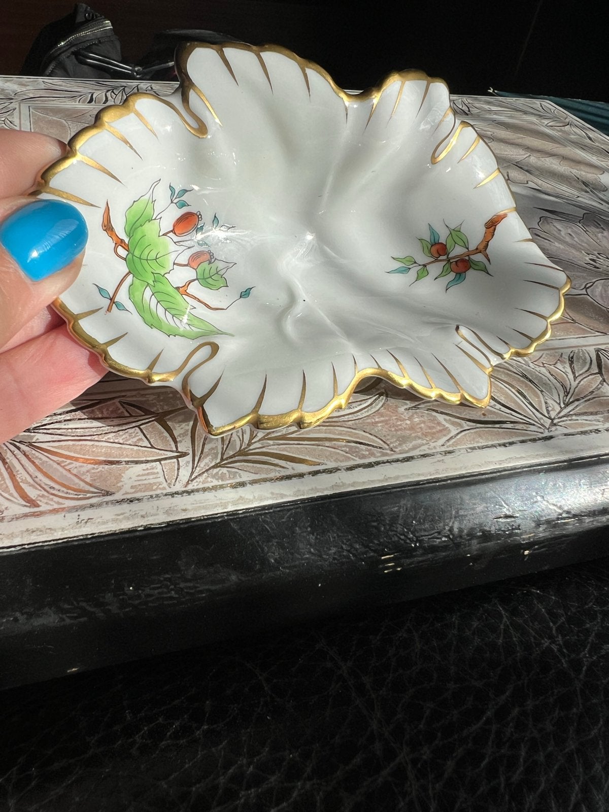 Herend Porseleinen Bladvormige Schaal met Fruitdecor, Ophalen of Verzenden