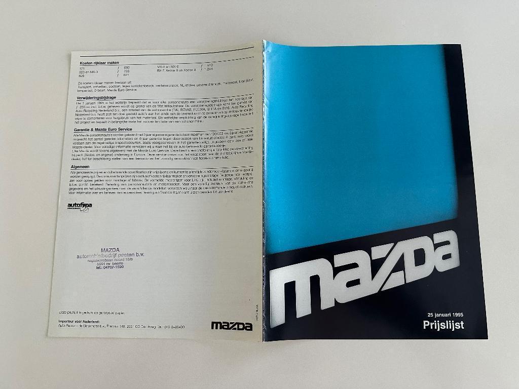 Folder Prijslijst Mazda xedos 6 cedos 9 mx5 mx6 rx7 mx3 626, Ophalen of Verzenden, Zo goed als nieuw, Mazda