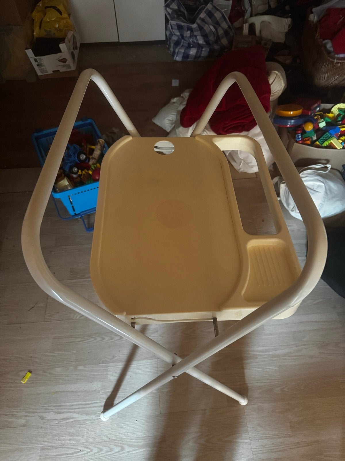Vintage inklapbare kinderbad standaard, Ophalen, Gebruikt, Inklapstoel, Afneembaar eetblad