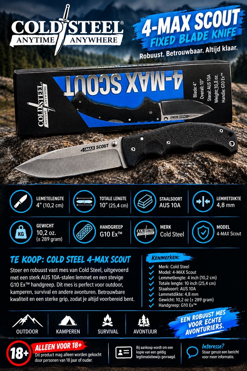 Zakmes cold steel nieuw, Ophalen of Verzenden, Overige soorten, Nederland, Mes of Dolk