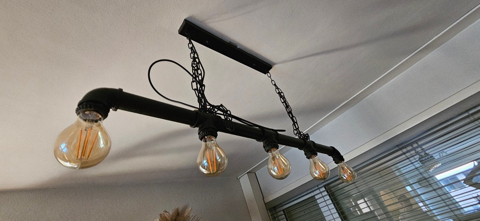 Industriële hanglamp met 5 buislampen - Hoogte verstelbaar, Ophalen, Gebruikt, E27 (groot), Metaal