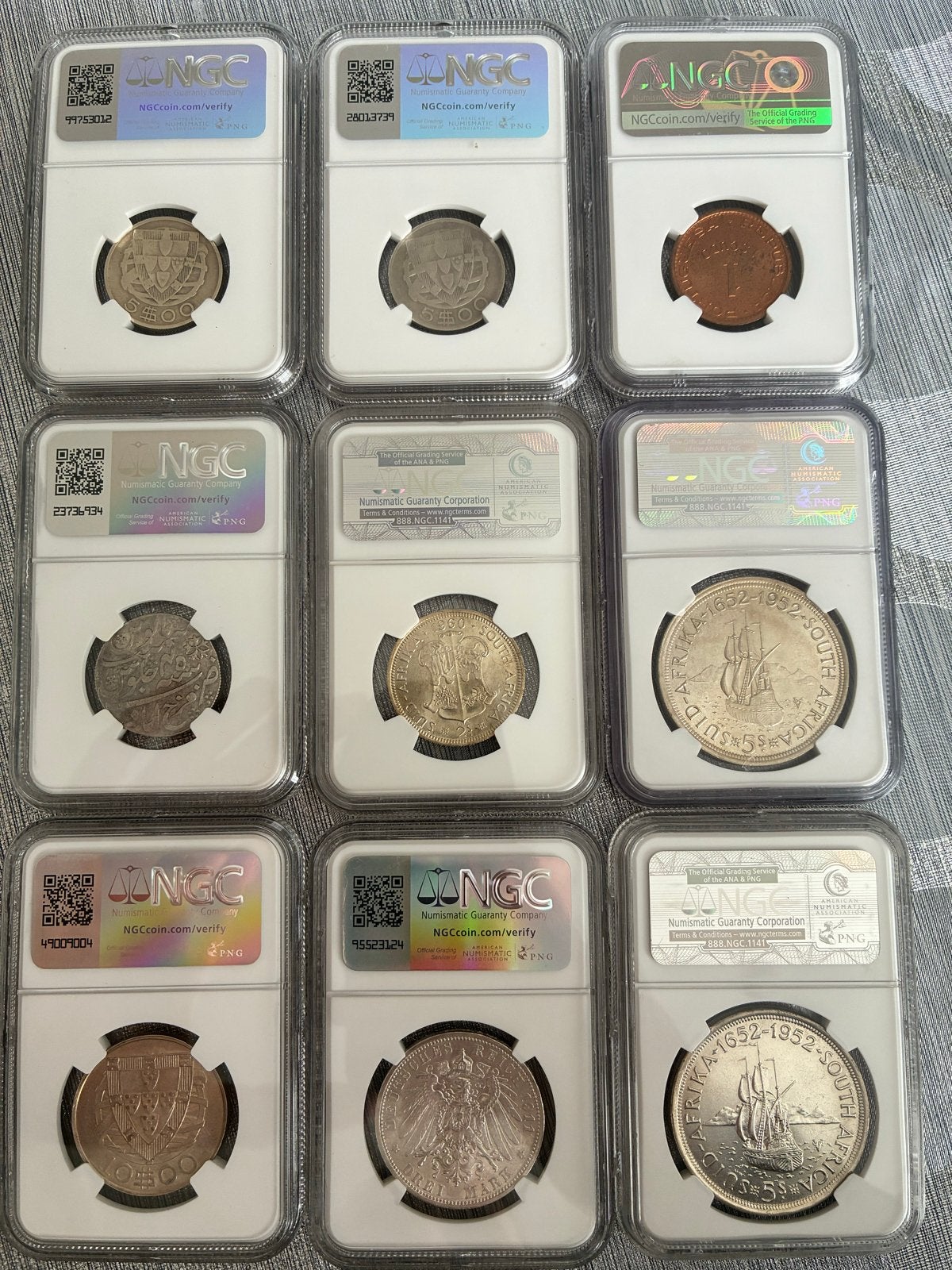 Collectie van 9 NGC-gecertificeerde munten slabs zilver, Ophalen of Verzenden, Zilver