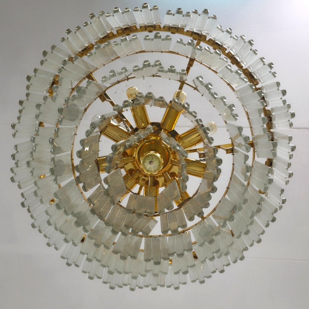 Regency kroonluchter XL kaiser leuchten 60's verguld kristal, Ophalen, Gebruikt, Glas, E14 (klein)