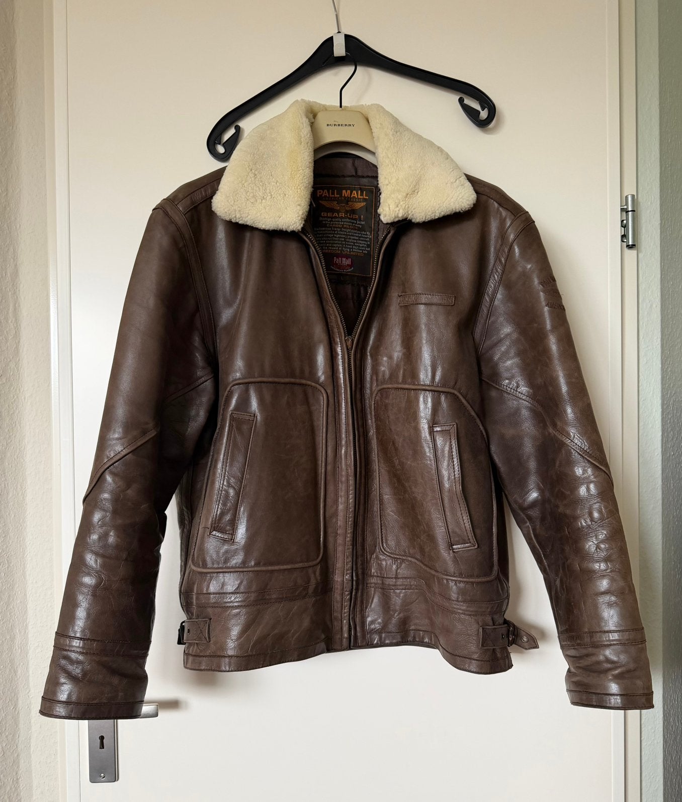Vintage Bruin Leren Vliegeniersjack / Bomberjack + Bontkraag, Ophalen of Verzenden, Gedragen, Maat 52/54 (L), Bruin