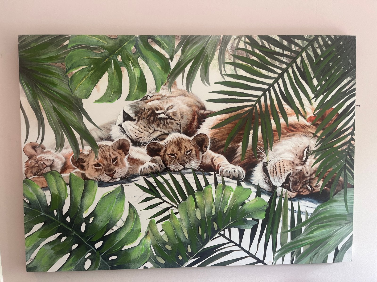 Schilderij leeuwenfamilie in de jungle, Ophalen, Doek, Realistisch, Dieren
