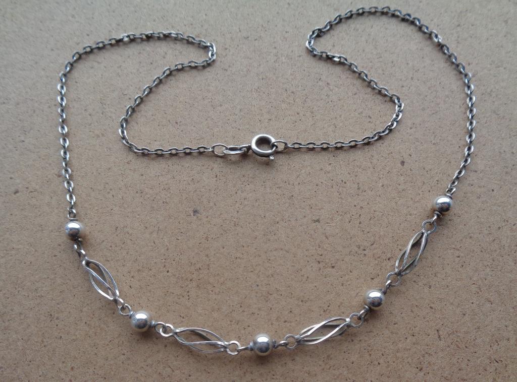 zilveren ketting met open schakels en bolletjes [400], Verzenden, Zo goed als nieuw, Zilver, Zilver