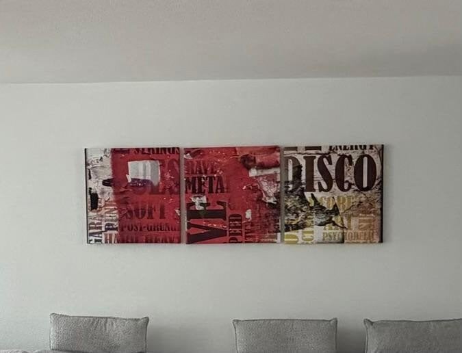 Set van 3 Canvas Schilderijen, Antiek en Kunst, Ophalen, Textiel, Op houten frame, Muziek