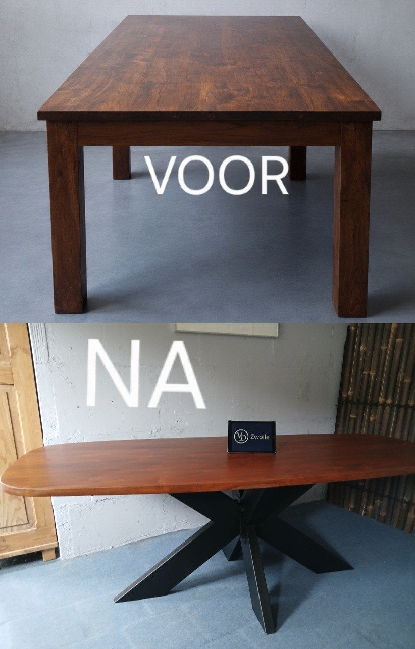 Gun uw tafel een 2e leven Schuren, lakken, kleuren, ombouwen, 100 tot 150 cm, Teakhout, Ophalen of Verzenden, Industrieel Deens ovaal