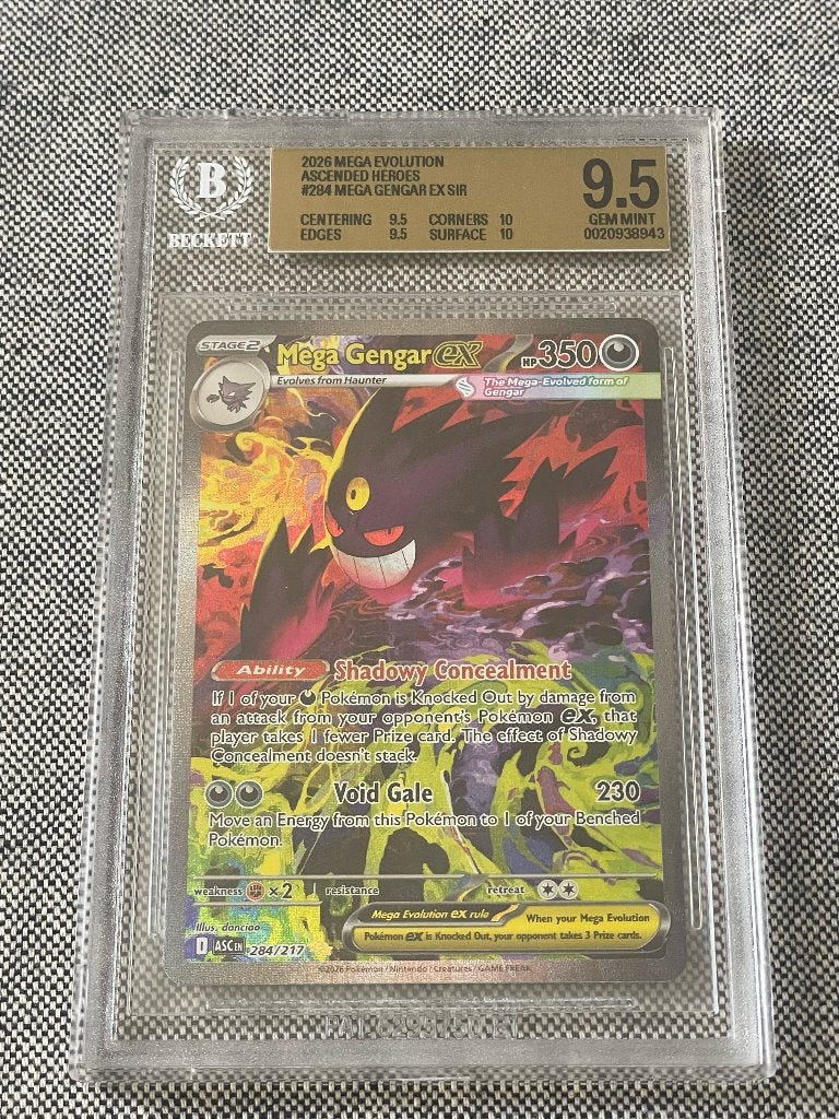 Mega Gengar EX SIR 284 Pokemon kaart BGS 9.5 (2x10 + 2x9.5), Ophalen of Verzenden, Zo goed als nieuw, Losse kaart