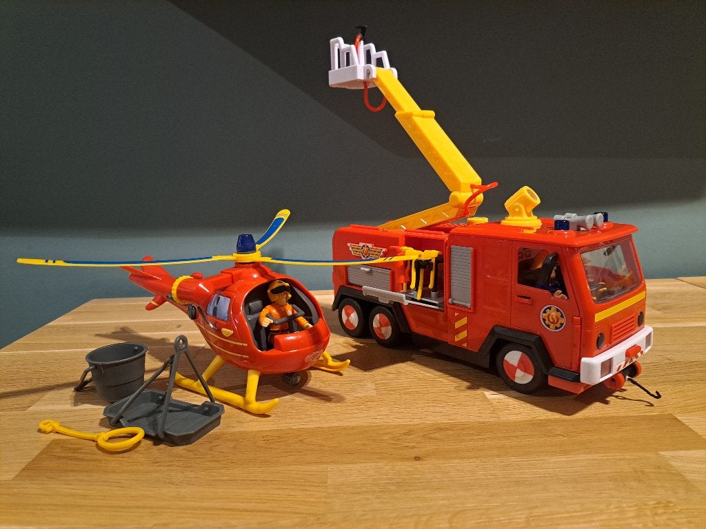 Brandweer auto "Jupiter" en helikopter, Sam de brandweerman, Ophalen, Zo goed als nieuw