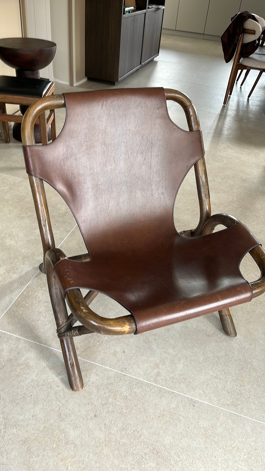 Fauteuil bamboe bruin vintage bohemian, Ophalen, Zo goed als nieuw, Bruin, Eén