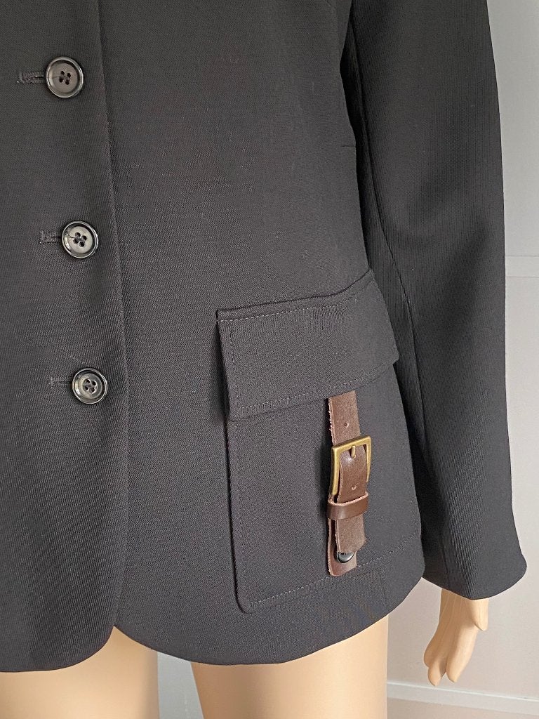 K409 Stroke mt. 42=L Wollen jasje blazer wol zwart colbert, Zwart, Maat 42/44 (L), Ophalen of Verzenden, Zo goed als nieuw
