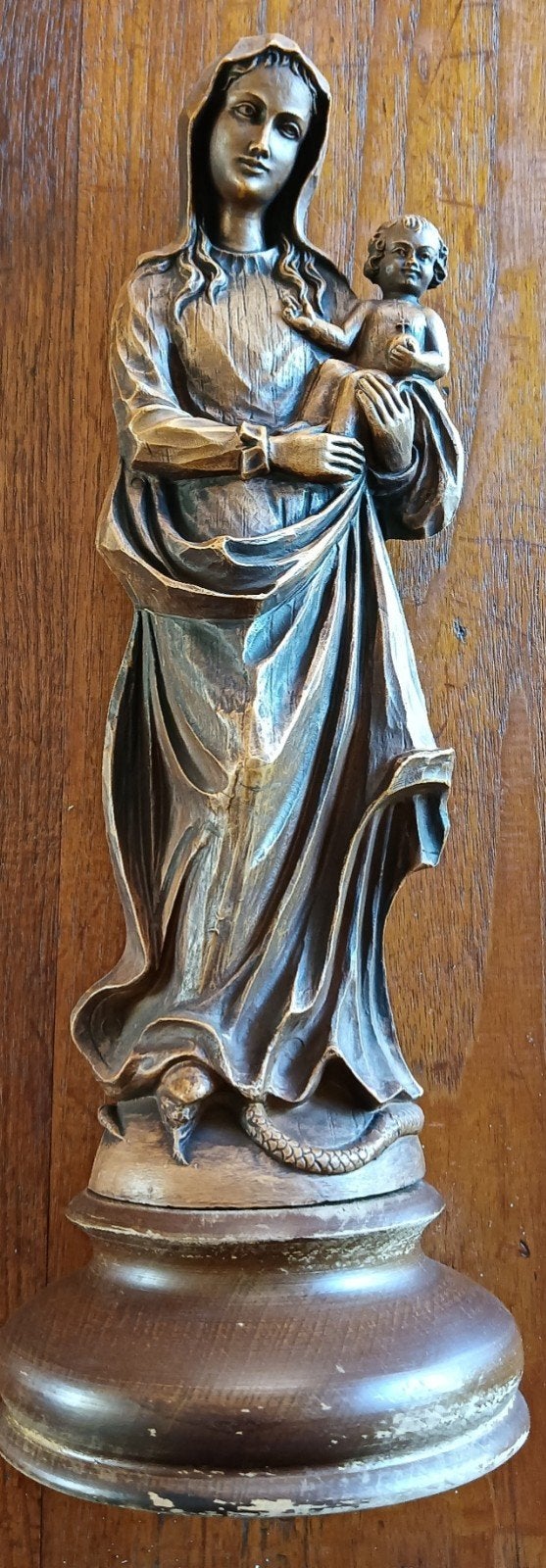 Houtlook Beeld Maria met Kind ., Verzamelen, Beelden en Beeldjes, Ophalen of Verzenden