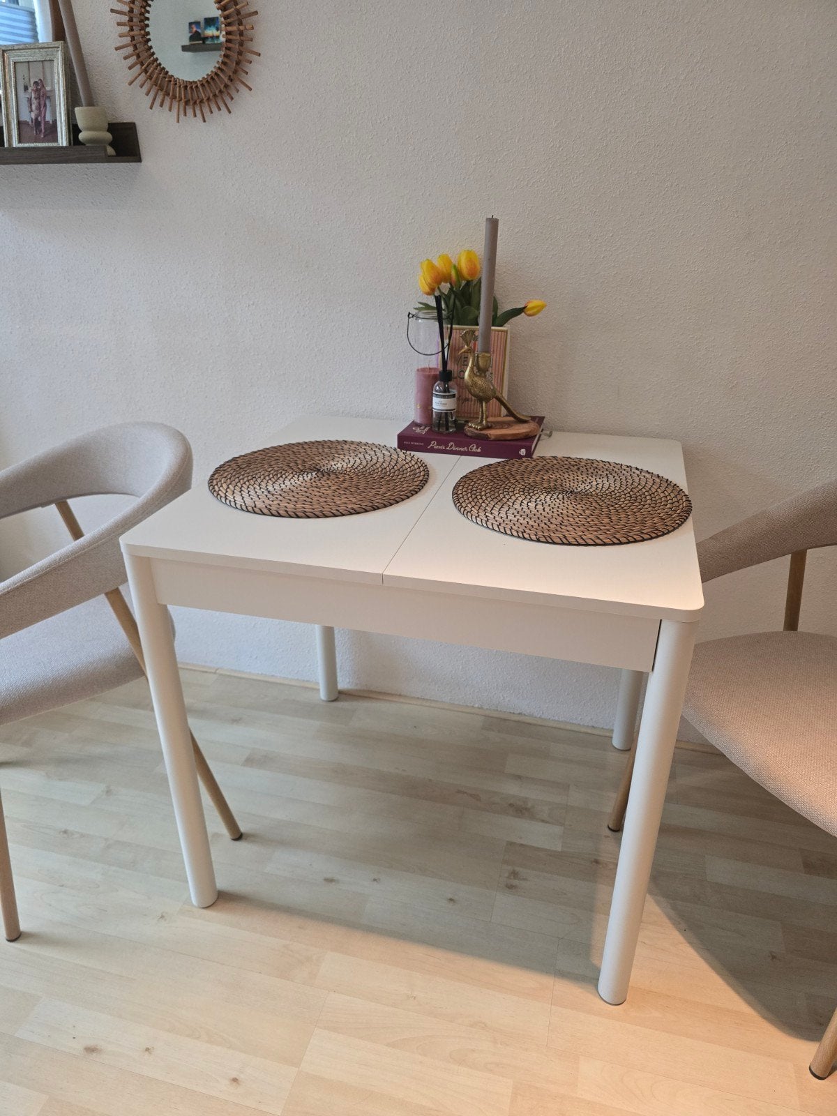 IKEA Uitschuifbare Tafel 80/120 x 70 cm, Ecru, Ophalen, 100 tot 150 cm, 50 tot 100 cm, Zo goed als nieuw