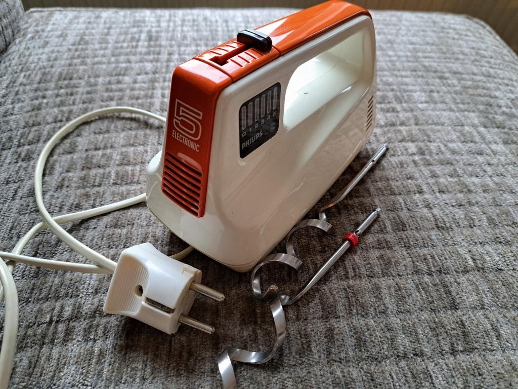 Vintage Handmixer - Oranje/Wit - Werkend, Minder dan 1 liter, Ophalen of Verzenden, Gebruikt, 3 snelheden of meer