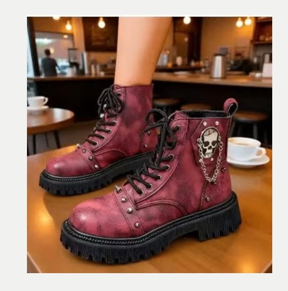 Gothic Skull Boots - Stoere Enkellaarzen met Kettingen, Kleding | Dames, Ophalen of Verzenden, Nieuw, Zwart