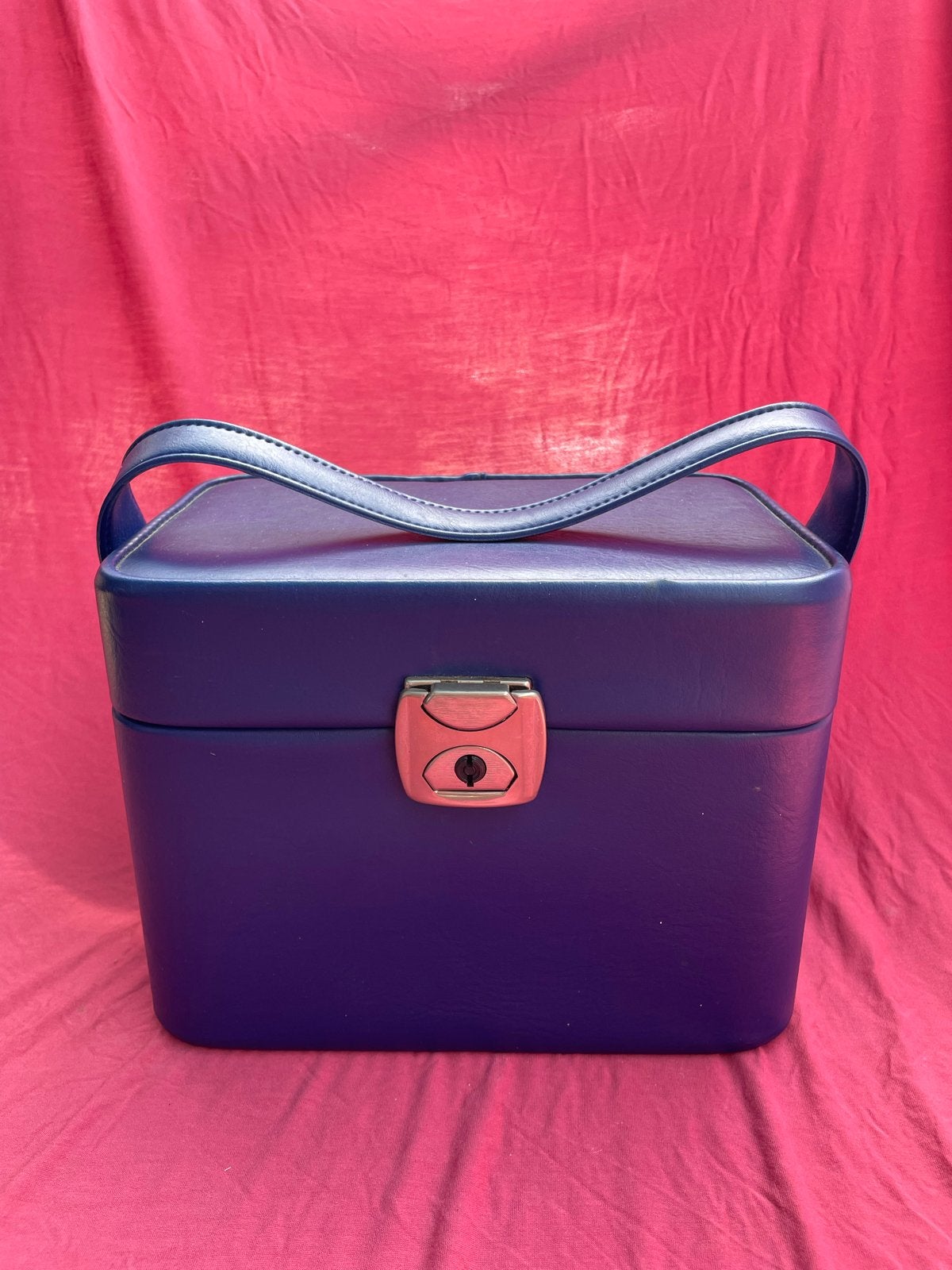 Vintage Beauty Case Toilettas - Blauw - 24x16x17cm, Gebruikt, Blauw, Ophalen of Verzenden, Met slot