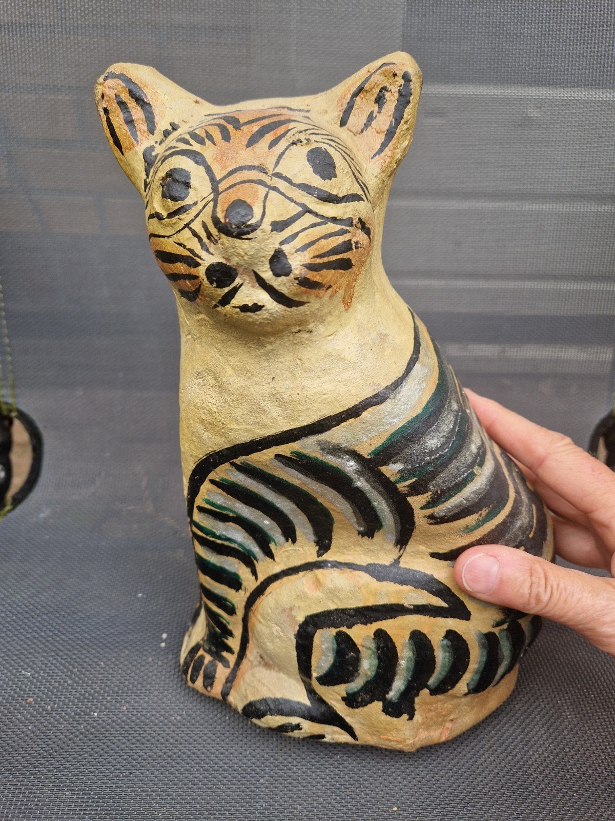 uniek vintage Folk Art aardewerk beeld kat Mexico Tonala, Ophalen, Zoogdier, 20 - 50 cm, Steen of Keramiek