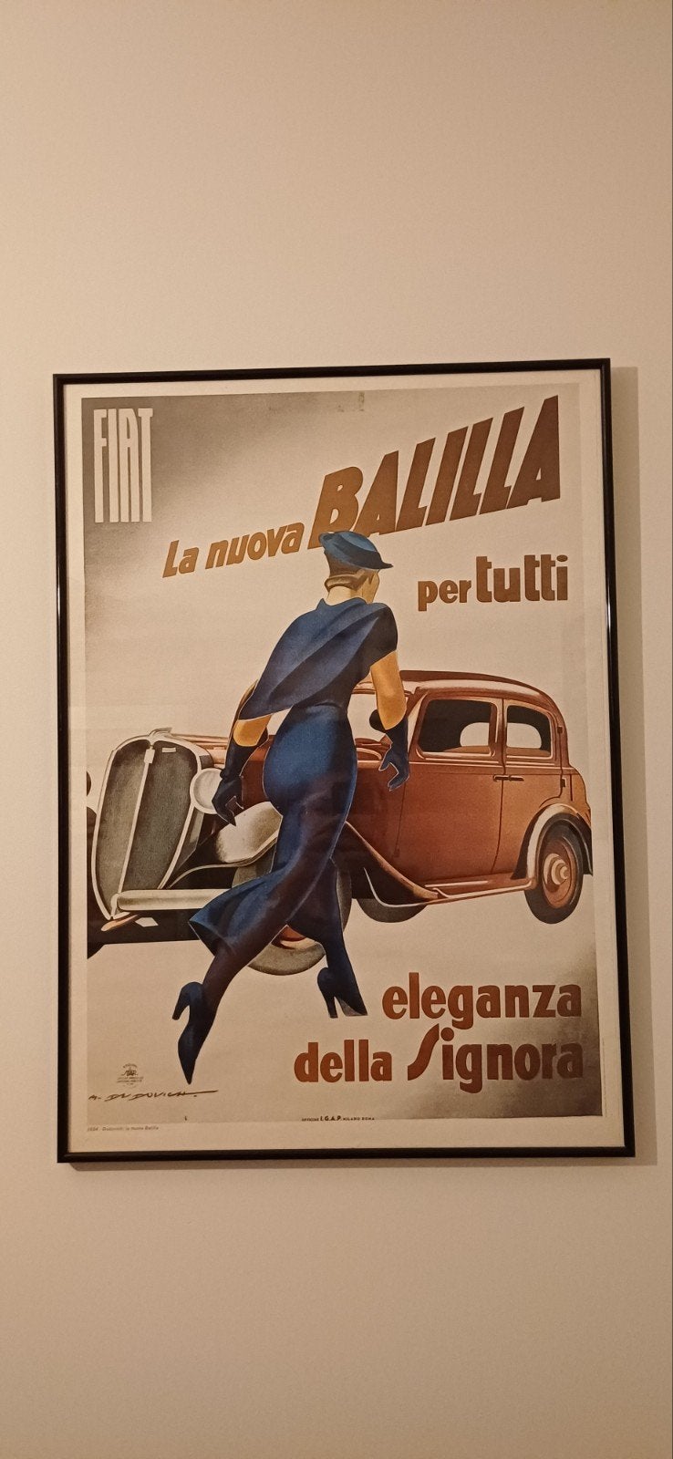 Vintage Fiat Balilla Poster - La nuova Balilla per tutti, Rechthoekig Staand, Met lijst, Ophalen of Verzenden, Zo goed als nieuw