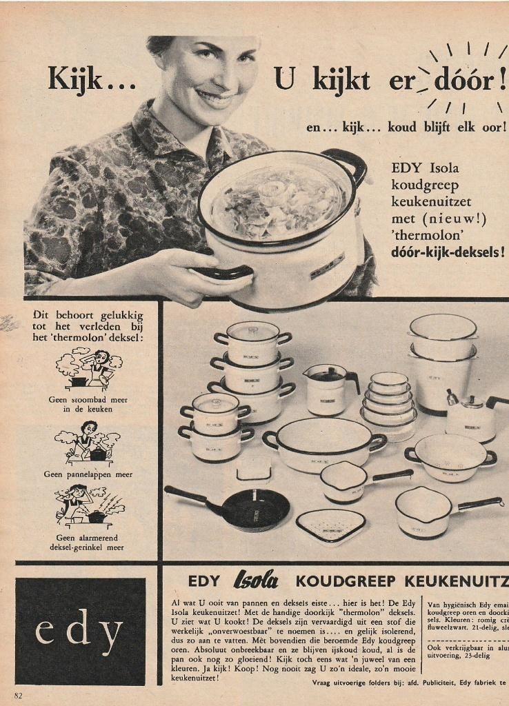 retro reclame 1960 Edy keuken uitzet emaille pannen, Verzenden, Overige typen