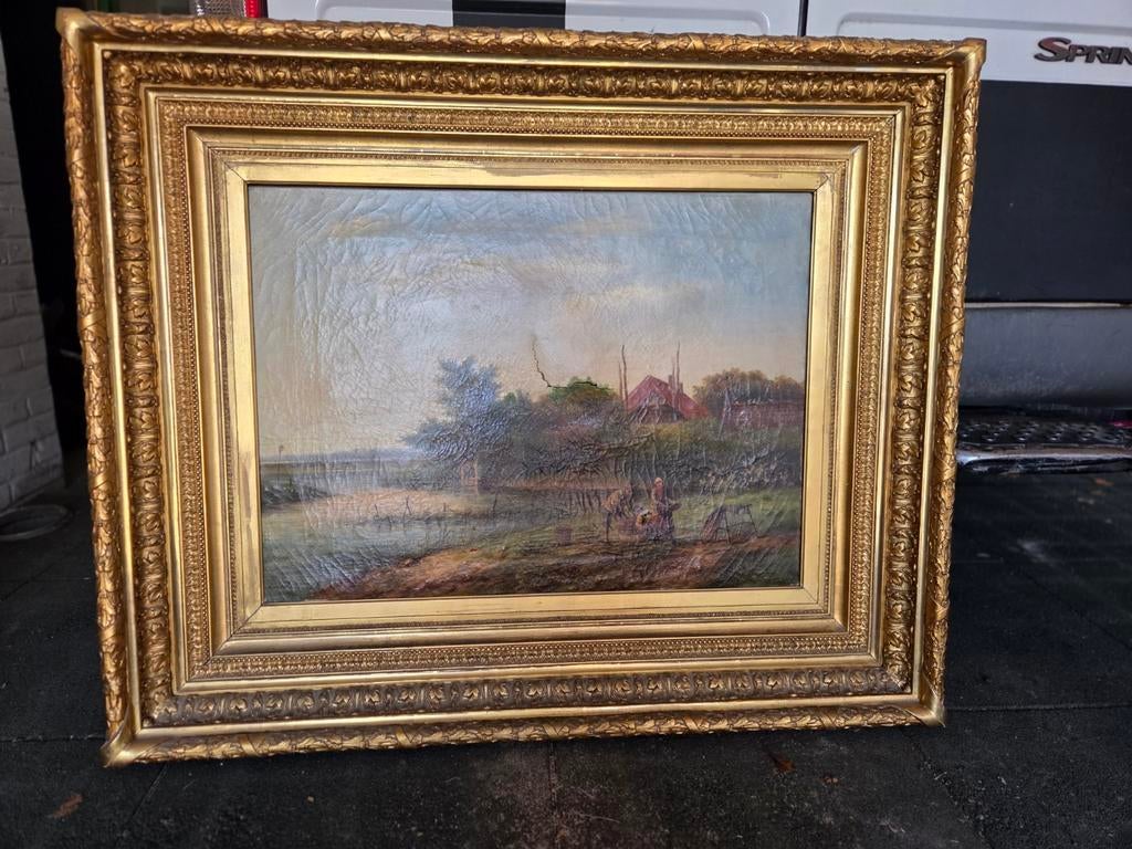 Antiek Schilderij: Hollands Landschap, gesigneerd Schulman, Antiek en Kunst, Kunst | Schilderijen | Klassiek, Ophalen