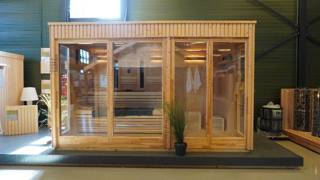 Azalp Royal Class Buitensauna Kaunis 326x217 cm, Ophalen, Zo goed als nieuw, Fins of Traditioneel, Complete sauna