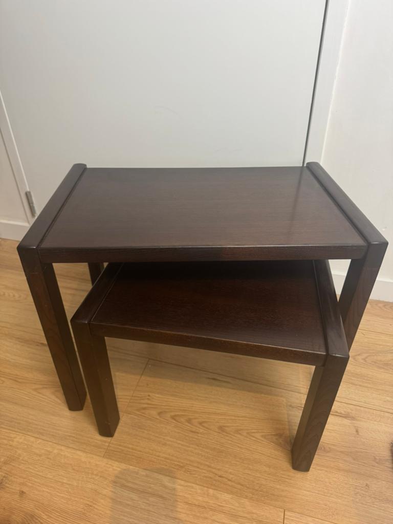 Vintage mid century wengé bijzettafels (Japandi stijl), Huis en Inrichting, Tafels | Bijzettafels, Ophalen, Zo goed als nieuw
