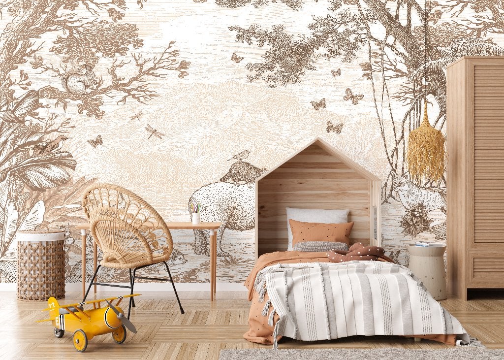 Fotobehang / Behang - Kinderkamer - Bosdieren Terracotta, Meerkleurig, Info@fotobehangkoning.nl, Fotobehang, 5 tot 10 m²