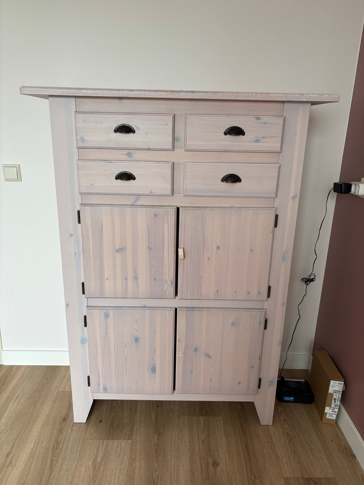 Houten (grenen whitewash) kast met lades en deuren, Huis en Inrichting, Ophalen, Gebruikt