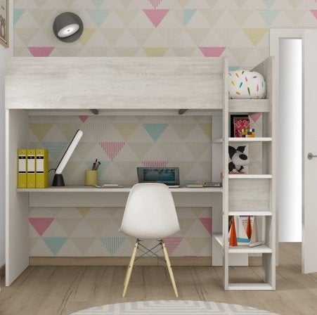 Jules hoogslaper basic met bureau - 90x200 - Witgrenen, Niet ingevuld, Niet ingevuld, Niet ingevuld