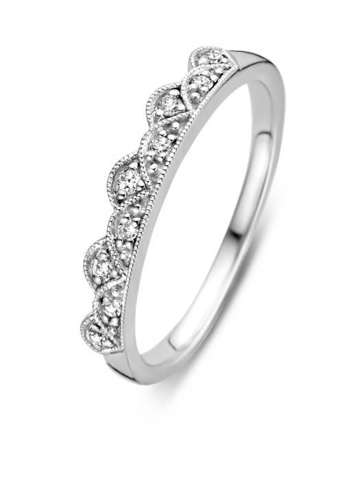 Witgouden aanschuifring met diamantjes maat 51, Sieraden, Tassen en Uiterlijk, Verzenden, Met edelsteen, Dame, Zilver