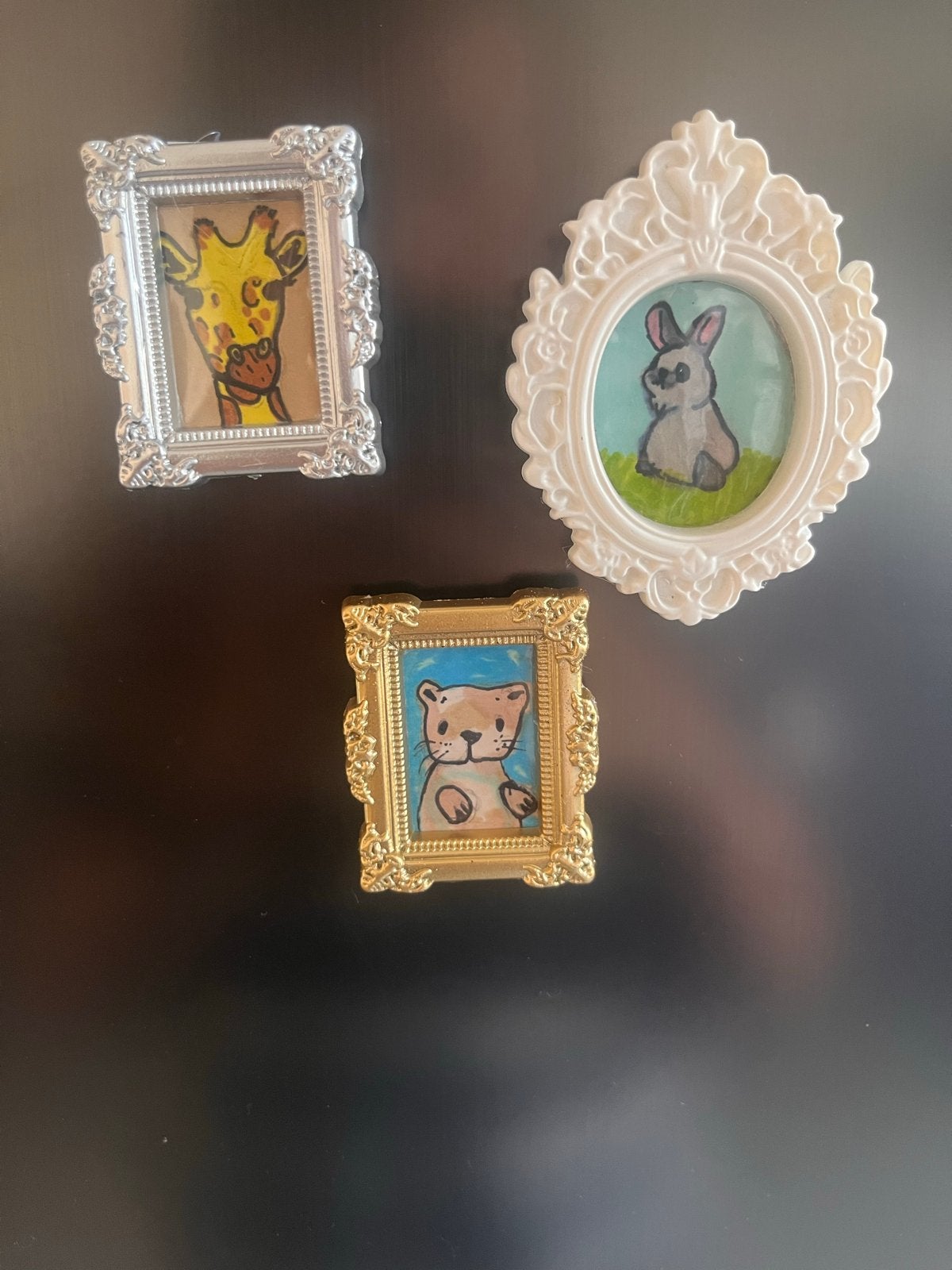 3 handgemaakte magneetjes: otter, giraf en konijn, Meerkleurig, Overige materialen, Overige stijlen, Nieuw
