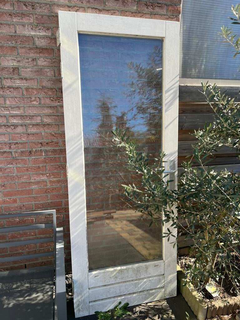 Hardhouten Buitendeur met groot raam, Ophalen, Gebruikt, 80 tot 100 cm, Buitendeur