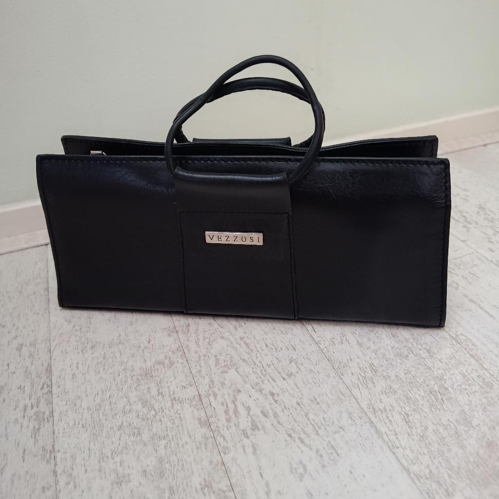 Handtas dames, zwart, leer, Vezzosi, Sieraden, Tassen en Uiterlijk, Tassen | Damestassen, Ophalen of Verzenden, Zo goed als nieuw